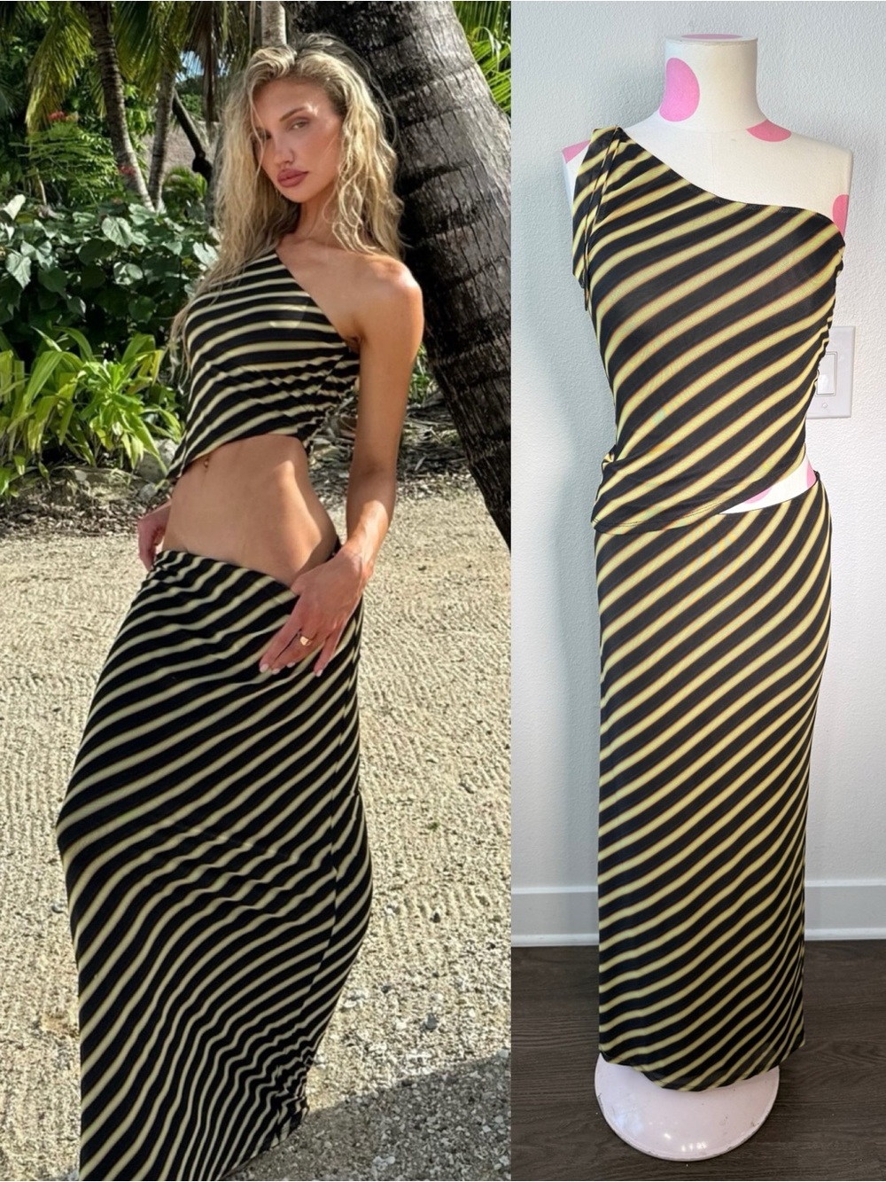 Tiger Mist Deanna One Shoulder Top XS And Maxi Skirt Set Striped Size XXS NWT